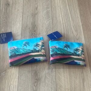 2 United Airlines First Class Kit Colorful Tropical Print Pouches — New